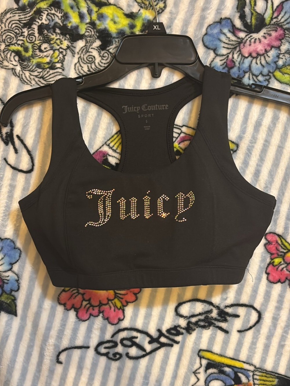 Juicy Couture Black Sports Bra with Gold Rhinestone Juicy Logo